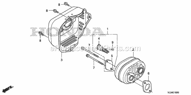 Honda HRR216K6 (Type PDAA)(VIN# MZCG-8000001 to MZCG-8199999) Lawn Mower Muffler Diagram