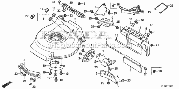 Honda HRR216K7 (Type PDAA)(VIN# MZCG-8200001) Lawn Mower Cutter Housing Diagram