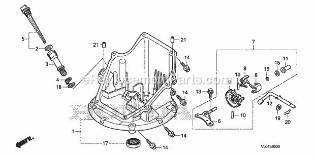 Honda HRR216K7 (Type VKAA)(VIN# MZCG-8200001) Lawn Mower Oil Pan Diagram