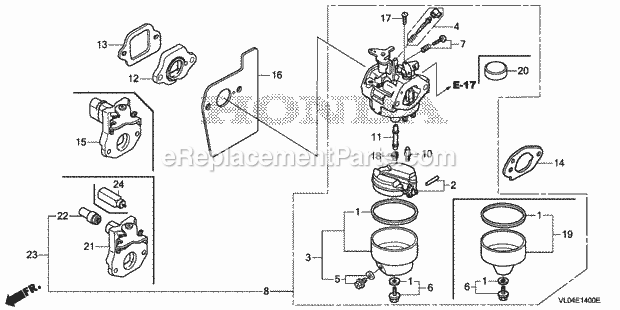 Honda HRR216K7 (Type VKAA)(VIN# MZCG-8200001) Lawn Mower Carburetor Diagram