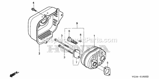 Honda HRS216K3 (Type PDAA)(VIN# MZBZ-6370001 to MZBZ-6399999) Lawn Mower Muffler Diagram