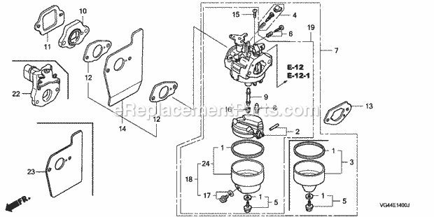 Honda HRT216 (Type SDA)(VIN# MZCG-6000001 to MZCG-6195138) Lawn Mower Carburetor Diagram