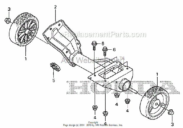 Honda HS520 (Type A)(VIN# SZBG-6000001 to SZBG-6099999) Snowblower Engine Bed + Wheel Diagram