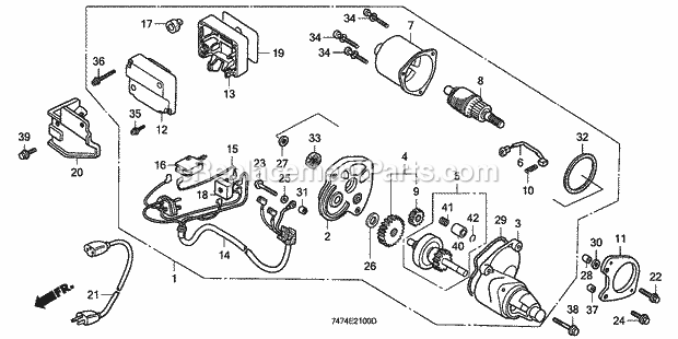 Honda HS621 (Type AS/E)(VIN# GCAAK-1000001-9999999) Snow Blower Starter_Motor Diagram