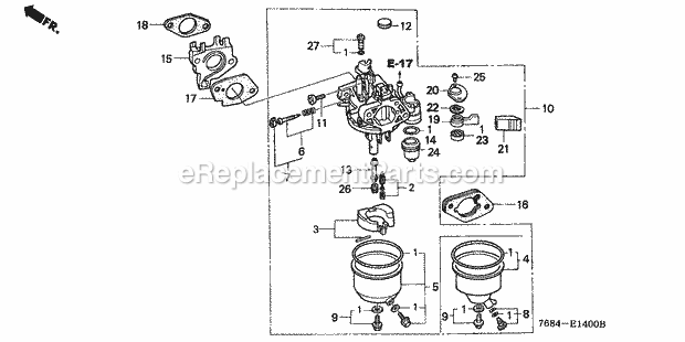 Honda HS928 (Type WA)(VIN# GCAB-1000001-1999999) Snow Blower Carburetor Diagram