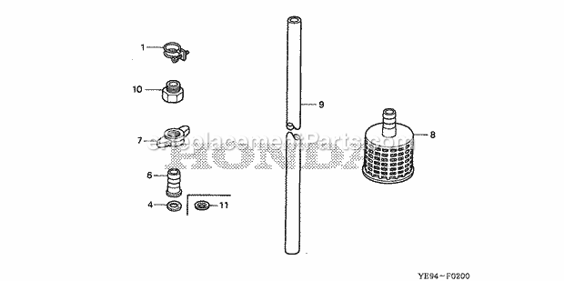 Honda WX10 (Type A4/A)(VIN# GCAG-2100001-9999999) Water Pump Strainer, Hose Diagram