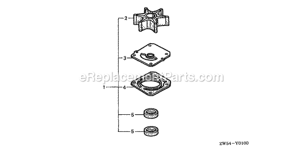 Honda Marine BF115A1 (Type XCA)(1200001-1299999) Water Pump Impeller Kit Diagram