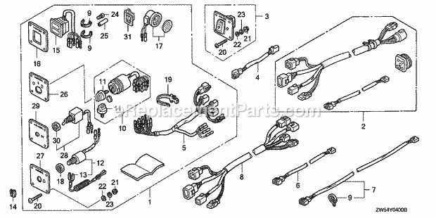 Honda Marine BF115A1 (Type XCA)(1200001-1299999) Control Panel Light Switch Kit Diagram