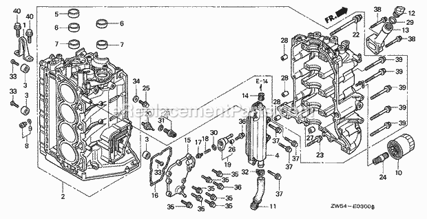 Honda Marine BF115A2 (Type LA)(1300001-1400000) Cylinder Block Diagram