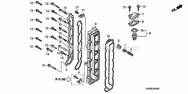 Honda Marine BF115A3 (Type LCA)(1400001-1499999)(1000001-1099999) Thermostat Diagram