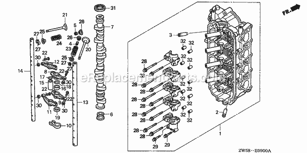 Honda Marine BF115A3 (Type LCA)(1400001-1499999)(1000001-1099999) Camshaft Cylinder Head Diagram