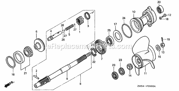 Honda Marine BF115AY (Type LA)(1100001-1199999) Propeller Shaft (1) Propeller Diagram