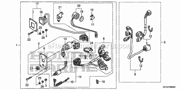 Honda Marine BF115DK1 (Type LA)(1100001-9999999) Control Panel (1) Diagram