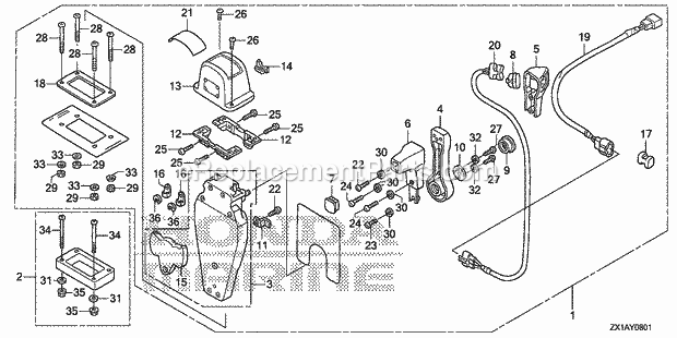 Honda Marine BF115DK1 (Type LA)(1100001-9999999) Remote Control (Top Mount Single Type) (L.) Diagram