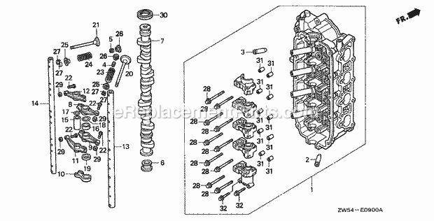 Honda Marine BF130A2 (Type LA)(1300001-1400000) Cylinder Head Camshaft Diagram