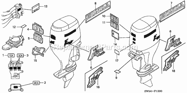 Honda Marine BF130AY (Type XA)(1100001-1199999) Labels Diagram