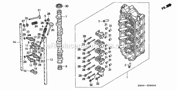 Honda Marine BF130AY (Type XA)(1100001-1199999) Cylinder Head Camshaft Diagram