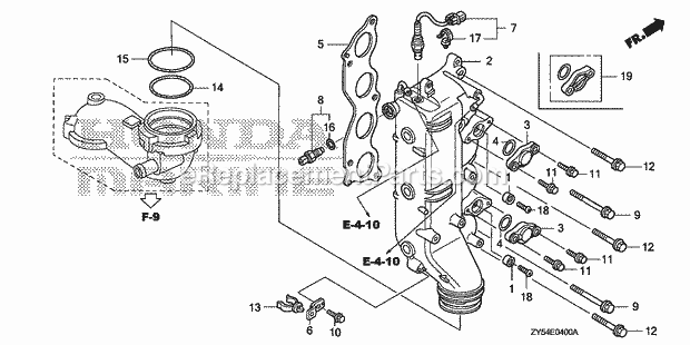 Honda Marine BF135A5 (Type XCA)(1100001-1199999) Exhaust Pipe Diagram