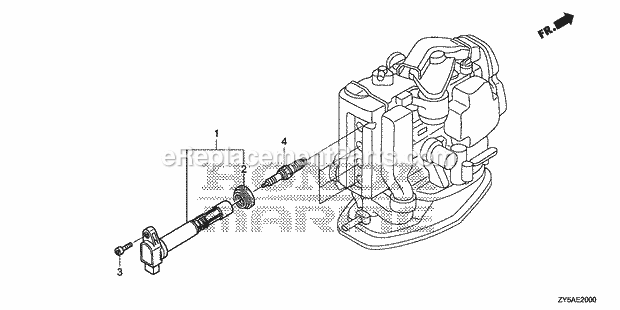 Honda Marine BF135AK2 (Type LA)(1400001-9999999) Ignition Coil Spark Plug Diagram