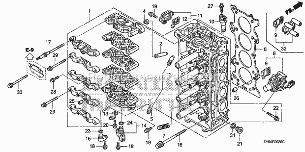 Honda Marine BF150A4 (Type XCA)(1000001-1099999) Cylinder Head Diagram