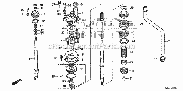 Honda Marine BF150A5 (Type XCA)(1100001-1199999) Water Pump Vertical Shaft Diagram