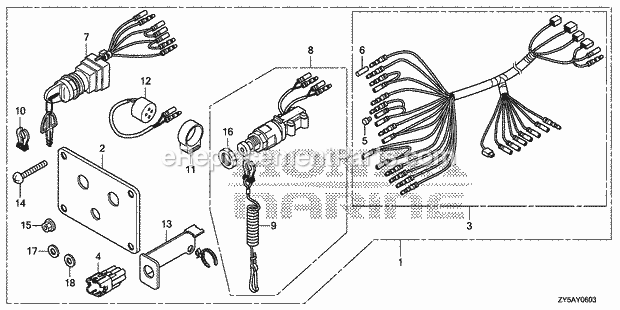 Honda Marine BF150AK2 (Type XCS)(1400001-9999999) Control Panel (4) Diagram