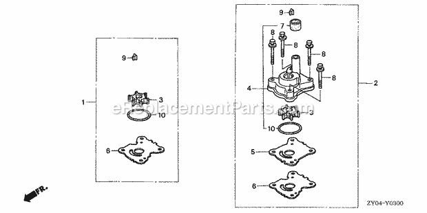 Honda Marine BF15D4 (Type LHGA)(1100001-1199999) Water Pump Impeller Kit Diagram