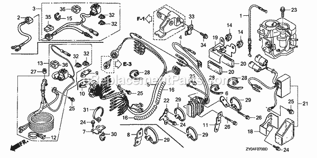 Honda Marine BF15D4 (Type LHTA)(1100001-1199999) Wire Harness Regulator Starter Cable (1) Diagram