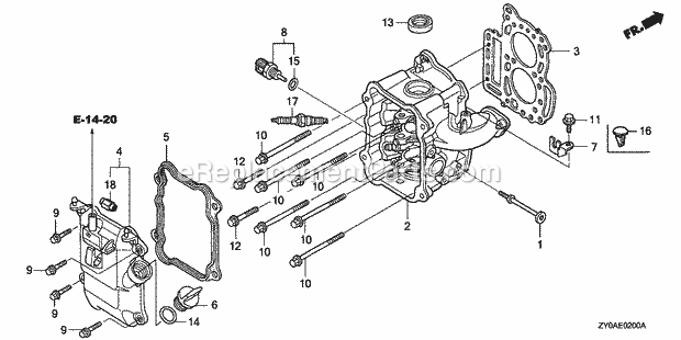 Honda Marine BF15D5 (Type LRTA)(1200001-1299999) Cylinder Head Diagram