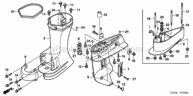 Honda Marine BF15D5 (Type SHSA)(1200001-1299999) Gear Case Extension Case Diagram
