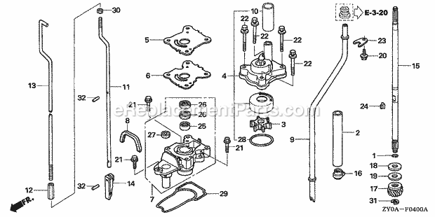 Honda Marine BF15D6 (Type SHA)(1300001-1399999) Water Pump Vertical Shaft (1) Diagram