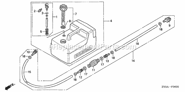 Honda Marine BF15D6 (Type SHA)(1300001-1399999) Fuel Tank Diagram