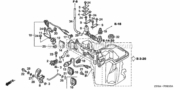 Honda Marine BF15D6 (Type XHA)(1300001-1399999) Oil Case Shift Shaft (Handle Specification) Diagram