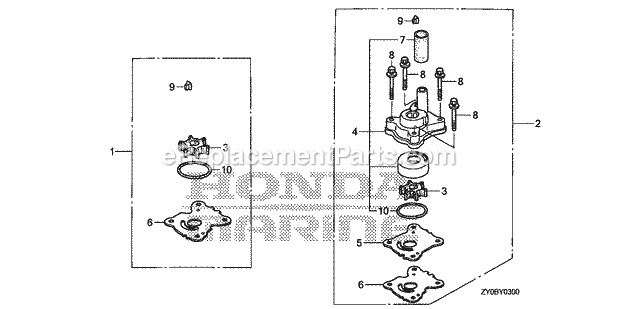 Honda Marine BF15DK2 (Type LHSA)(1500001-9999999) Water Pump Impeller Kit Diagram