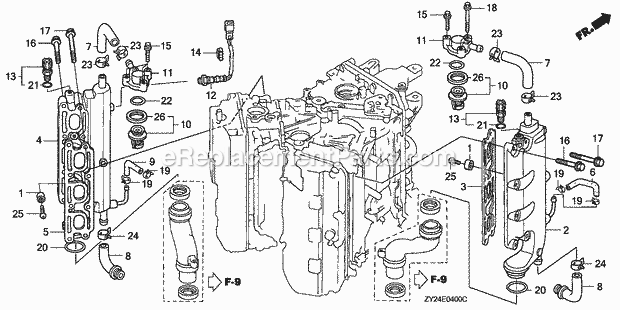 Honda Marine BF200A3 (Type LA)(1100001-1199999)(1000001-1099999) Exhaust Manifold Thermostat Diagram