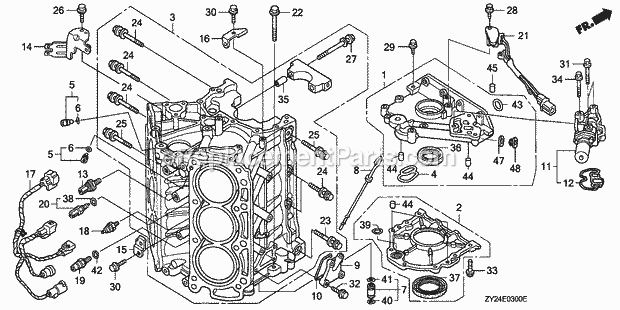 Honda Marine BF200A3 (Type XXA)(1100001-1199999)(1000001-1099999) Cylinder Block Diagram