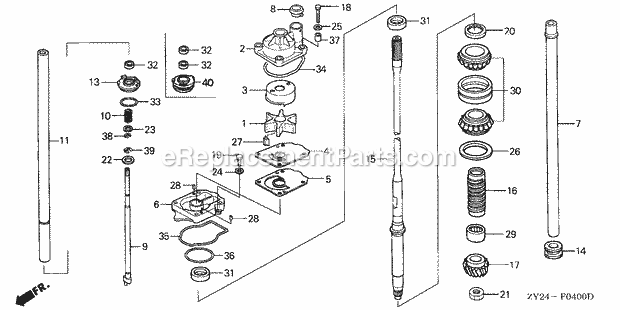 Honda Marine BF200A3 (Type XXA)(1100001-1199999)(1000001-1099999) Water Pump Vertical Shaft Diagram
