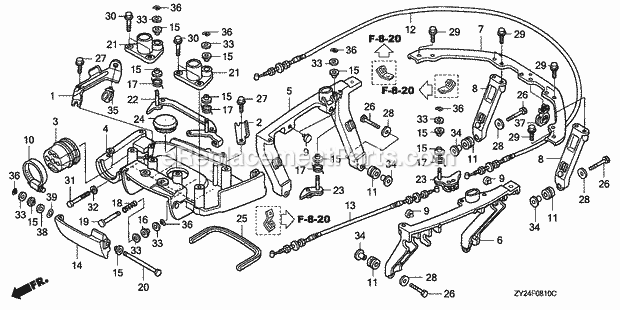 Honda Marine BF200A3 (Type XXA)(1100001-1199999)(1000001-1099999) Front Cover Bracket Front Lock Shaft Diagram