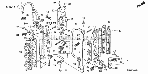 Honda Marine BF200A6 (Type XA)(1400001-1499999)(1100001-9999999) Fuel Pipe Injector Diagram