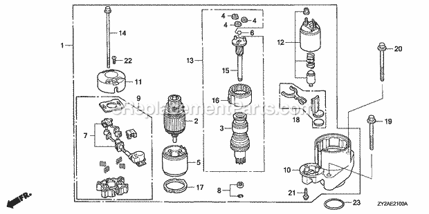 Honda Marine BF200A6 (Type XA)(1400001-1499999)(1100001-9999999) Starter Motor Diagram