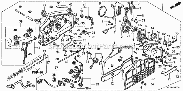 Honda Marine BF200A6 (Type XA)(1400001-1499999)(1100001-9999999) Remote Control (Hi-Lex) (Handle Cap = Gray) Diagram