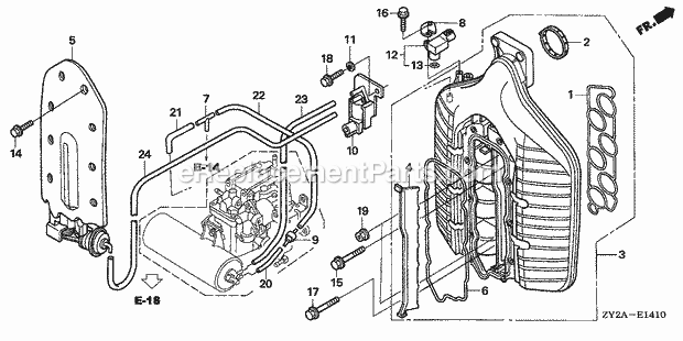 Honda Marine BF200AK0 (Type XA)(1500001-1599999)(1100001-9999999) Intake Manifold Diagram