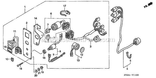 Honda Marine BF200AK0 (Type XA)(1500001-1599999)(1100001-9999999) Control Panel Diagram