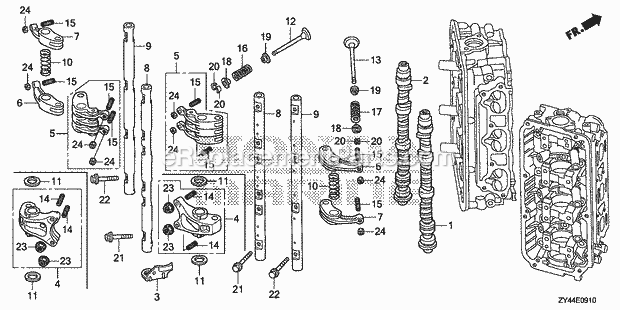 Honda Marine BF200AK1 (Type LA)(1600001-1699999)(1200001-1299999) Camshaft Rocker Arm Diagram