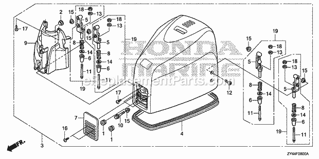 Honda Marine BF200AK1 (Type LA)(1600001-1699999)(1200001-1299999) Engine Cover Diagram