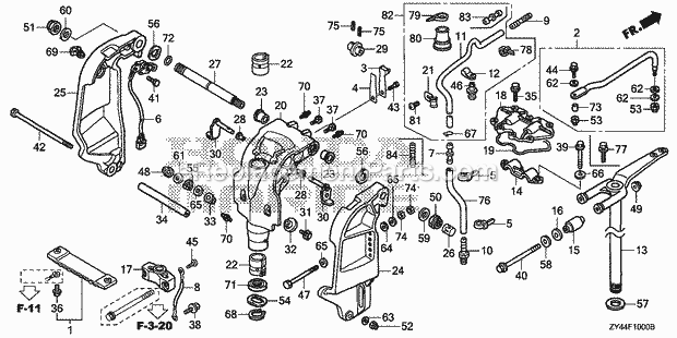 Honda Marine BF200AK1 (Type LA)(1600001-1699999)(1200001-1299999) Stern Bracket Swivel Case Diagram