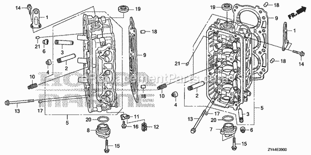 Honda Marine BF200AK1 (Type LA)(1600001-1699999)(1200001-1299999) Cylinder Head Diagram