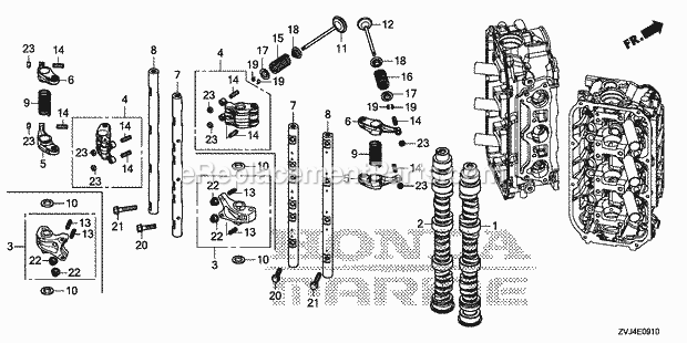 Honda Marine BF200D (Type XRA) Camshaft Rocker Arm Diagram