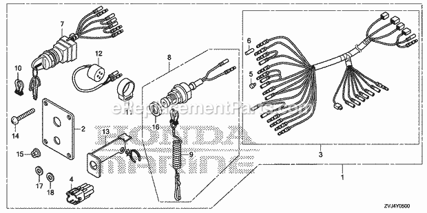 Honda Marine BF200D (Type XRA) Switch Panel Kit (1) (Mech) Diagram