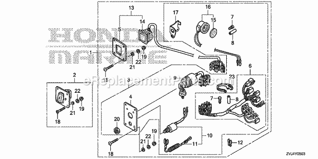 Honda Marine BF200D (Type XRA) Switch Panel Kit (4) (Mech) Diagram